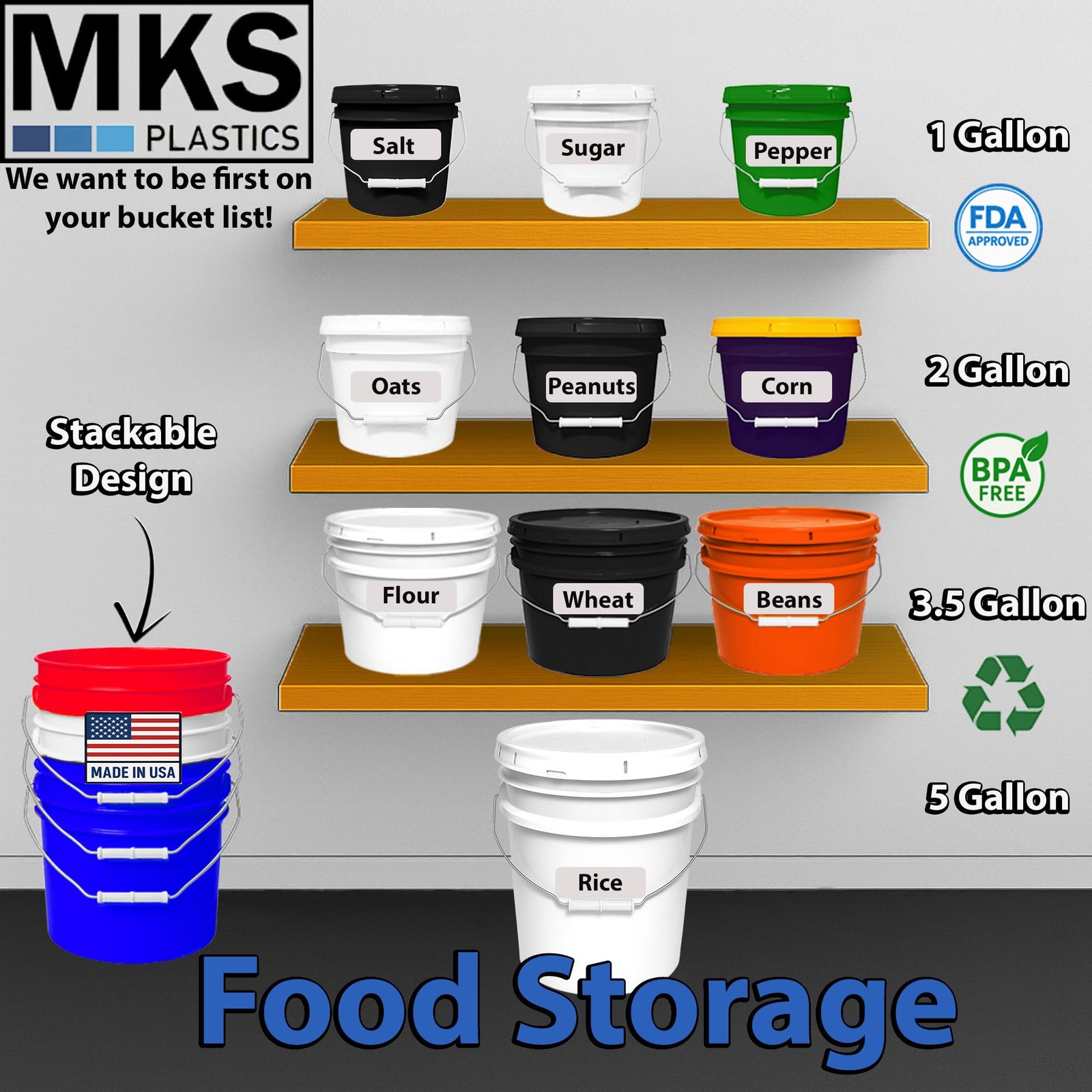 Grtading Bucket MKS Plastics Black 2-Gallon Food-Grade Bucket with Airtight Lid, 2-Pack ...
