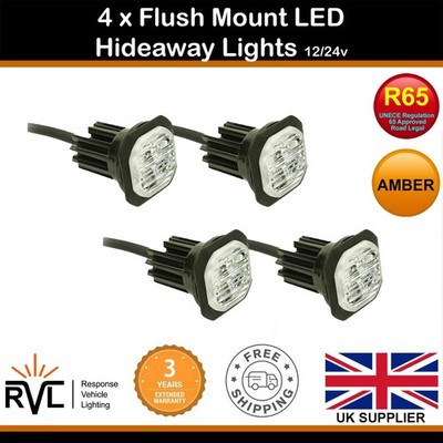 LED gelb Versteck Licht x4 Unterputz/Halterung LightBar verdeckte Stroboskop Leuchtfeuer 12 V 24 V
