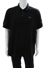 Lacoste Mens Cotton Collar Short Sleeve Polo Shirt Solid Black Size 3XL