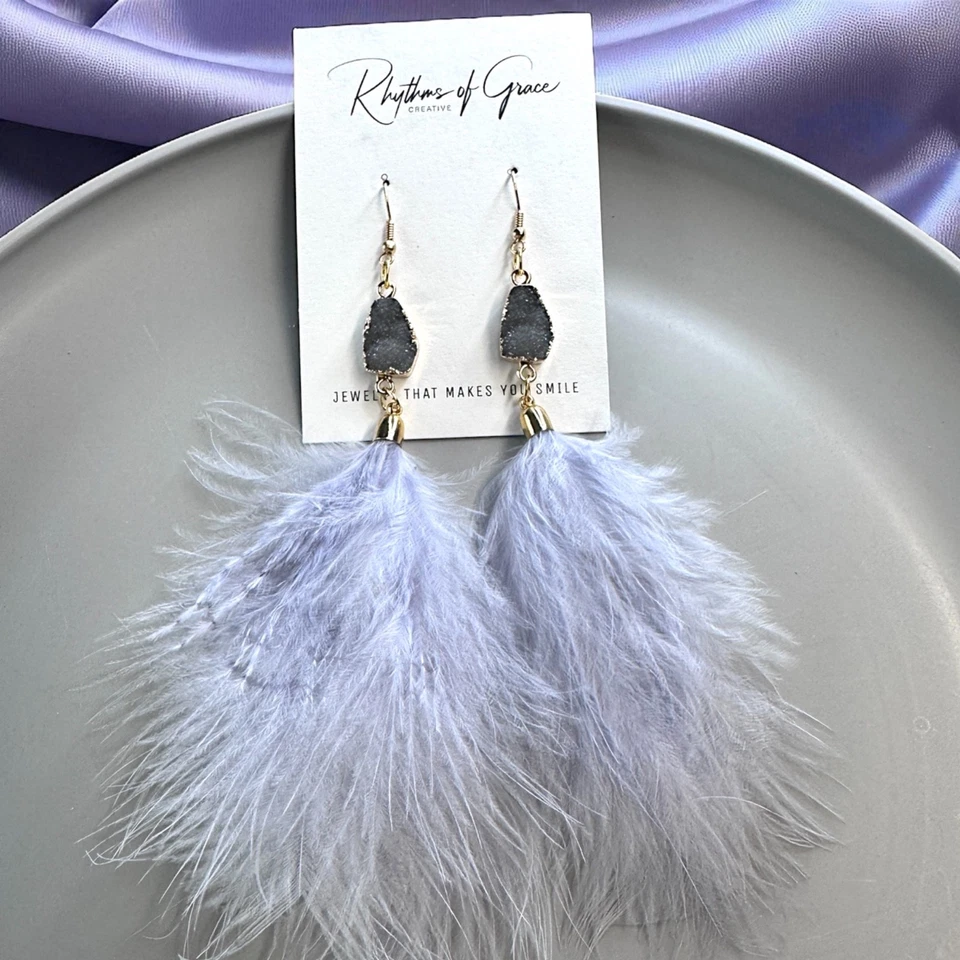 Pendientes colgantes druzy "Feathered Dreams" - ¡Abraza tu brillo boho! Nuevo con etiquetas Foto 2 de 4