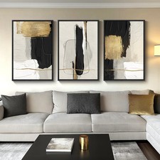 Large Framed Black and White Abstract Wall Art for Living Room, 3 Piece Big C...