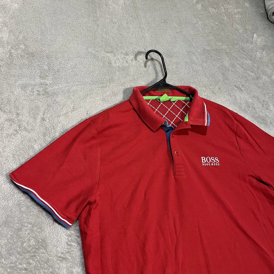 Camisa Polo Hugo Boss Para Hombres XL Roja Paddy Pro Administrador de Humedad Logo Cuello Punta Foto 2 de 4
