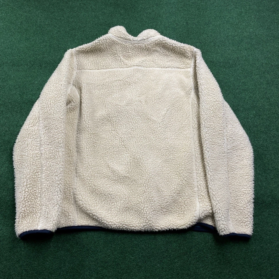 Vintage Eddie Bauer Deep Pile Fleece Sweatshirt Mens S Beige Full Zip Up Sweater - Image 3 of 4