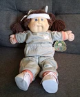 1980's Cabbage Patch Kid Brown Pigtails, Blue Eyes Gray Sweat Suit with Headband
