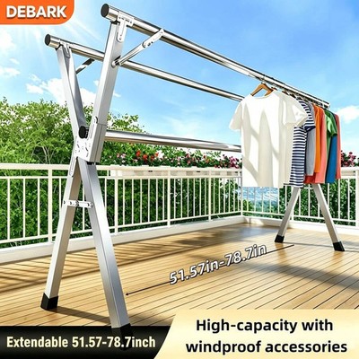 Foldable Clothes Drying Rack Adjustable Height Indoor Outdoor