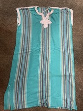 Elegant Moroccan Kaftan Dress Turquoise Traditional Gandoura Beach Cover Up