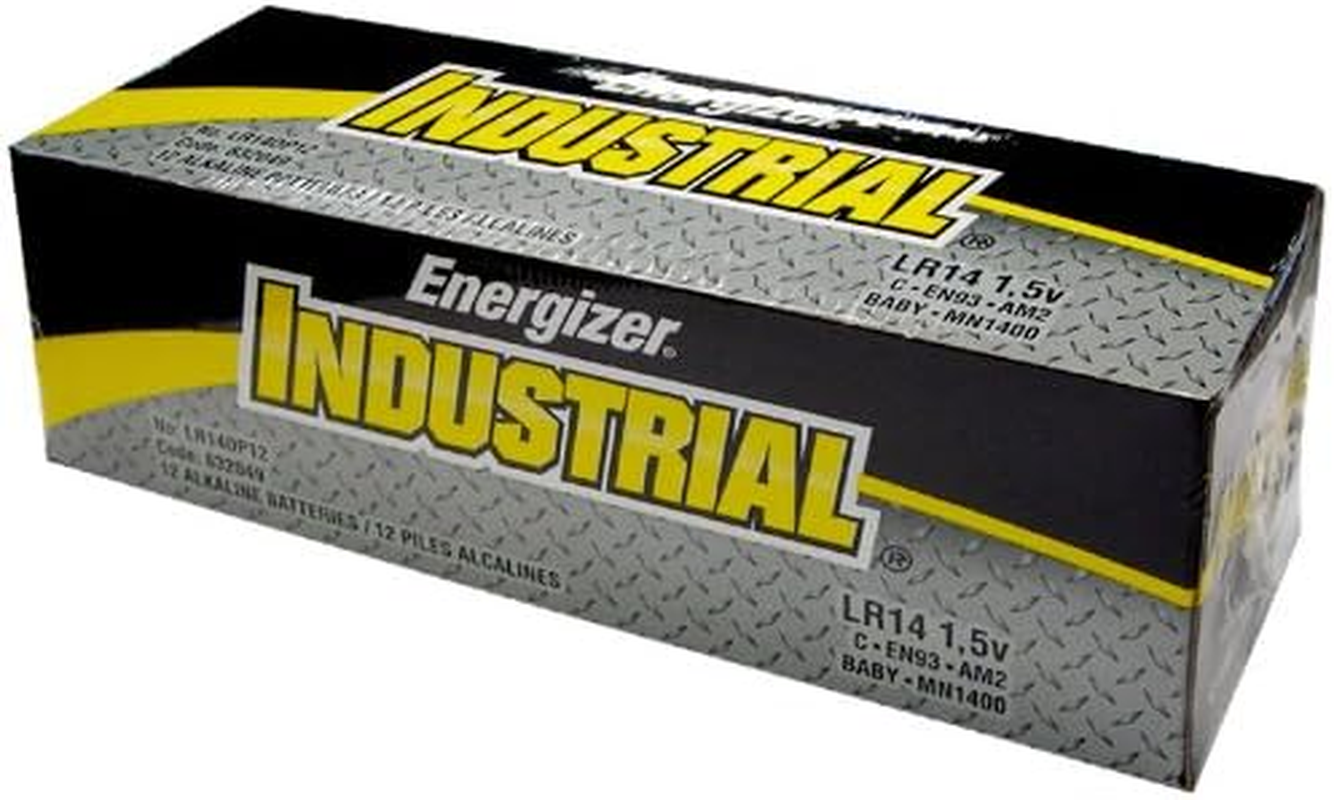 - Twelve (12) C Size Industrial Alkaline Batteries - Bulk Package (Aka. LR14, EN