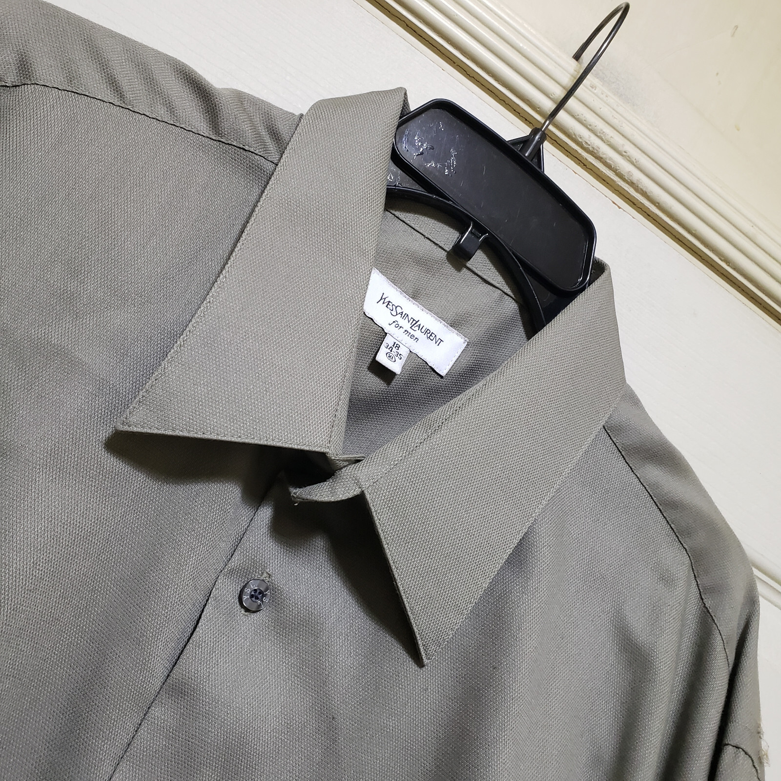 Camicia Yves Saint Laurent uomo XL verde lavoro carriera abito ufficio casual vintage 34 35