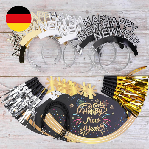 Silvester Deko 2025 Party Set Partyhüte Silvester Haarreif Happy New Year Brille - Bild 6 von 8