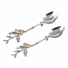 New! FITZ AND FLOYD Woodgrove Collection Salad Servers Set of 2 - Fork & Spoon