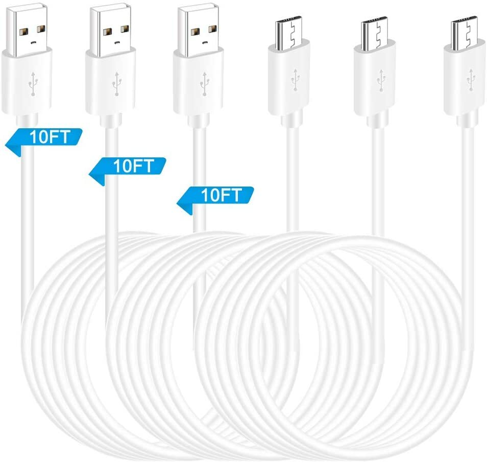 3Pcs Power Extension Cable for Security Camera 10ft Charging Cable for Wyze Cam