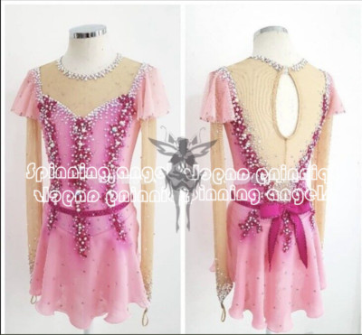 Ice Figure Skating Dress/Dance/Baton Twirling costume Custome white dyeing pink