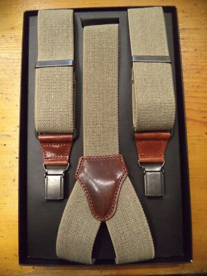 Hosenträger aus unifarbenem Leinen, 36 mm, Ledereinsätze 100% Made in Italy