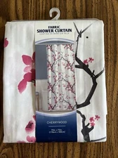Maytex Cherrywood Blossom Floral Fabric Shower Curtain Bath White Pink 70x72”