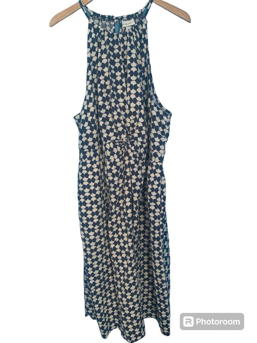 Ava & Viv Womens Blue Print Linen Blend Twist Front Halter Midi Dress Size  3X