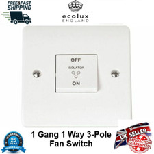 Bathroom Wash Room Fan Isolator Switch 10A White 1G 3 Pole Big Switch Quality UK