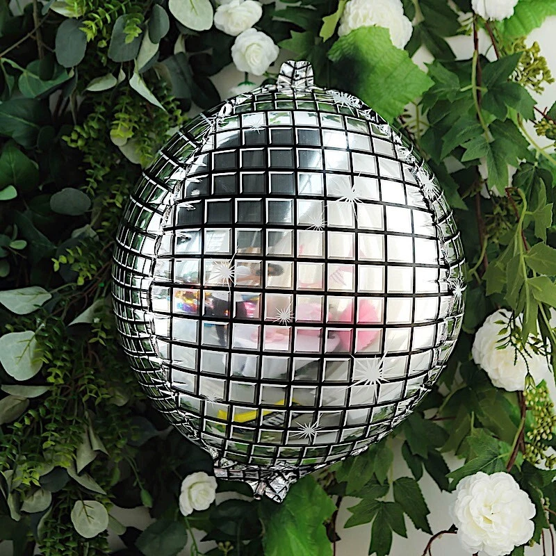 SILVER 13" wide Disco Ball Orb Mylar Foil Balloon Party Wedding Decorations Sale - Image 2 of 4