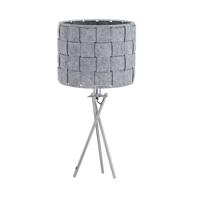 Moderne Chrom Tripod 53cm Tischlampe Nachttischlampe grau Plissee Filzschirm