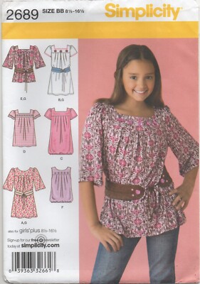 Simplicity Schnittmuster 2689 Kleid, Tunika Top & Gürtel Mädchen Größe 8,5 - 16,5 Neu
