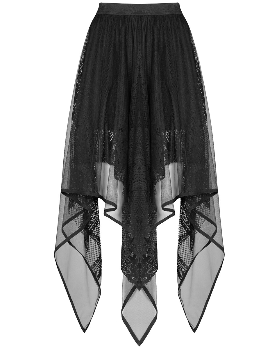 Punk Rave Long Gothic Handkerchief Maxi Skirt Black Layered