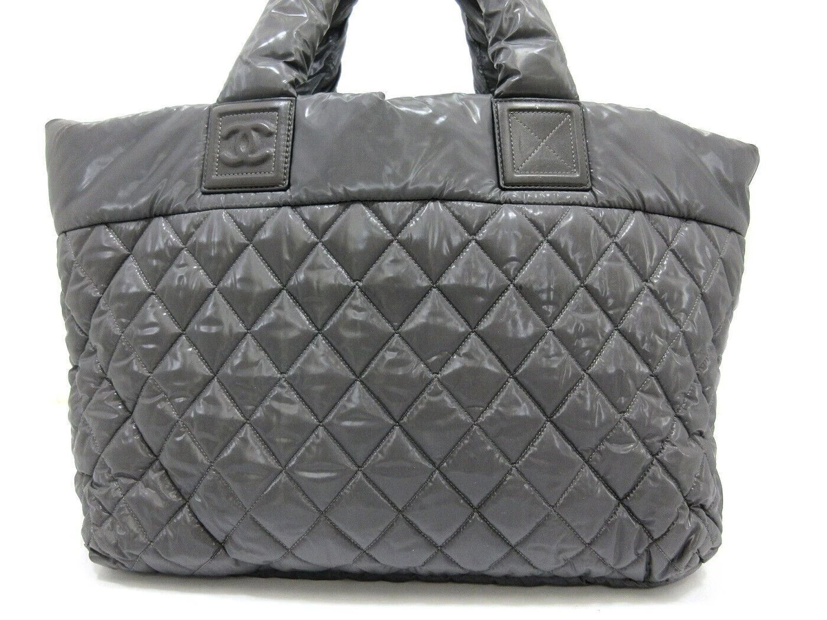 Authentic CHANEL Coco Cocoon Tote Bag Nylon Quilted Padded Gray