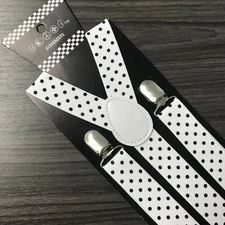 White w/ Black Polka Dots Suspender for Adults Men Women Teens Wedding (USA)