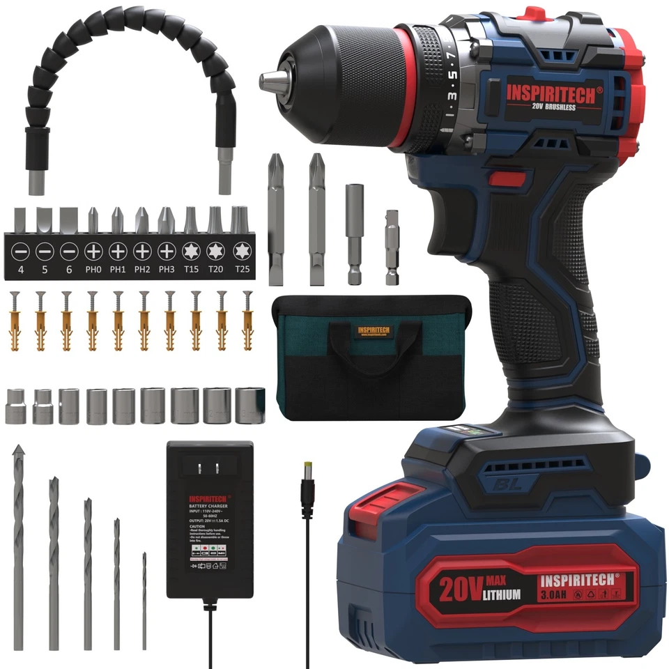 INSPIRITECH Brushless Cordless Drill with Battery and Charger-Metal Chuck - Image 2 of 4