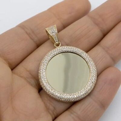 Round Cut Moissanite Picture Frame Memory Pendant 14K
