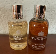 Moulton Brown Bath & Shower Gel, Neon Amber & Orange Bergamont New 1.7oz Bottles