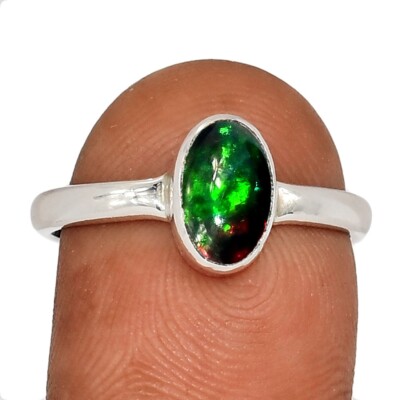 Behandelter Chalama Schwarz Opal 925 Sterling Silber Ring Schmuck Gr.8,5 CR67195