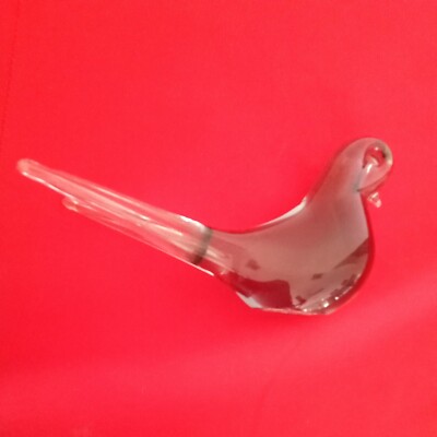 Vannes Le Chatel Crystal Art Glass Greenish Gray Bird Figurine FRANCE
