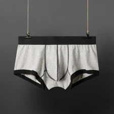Men's Cotton Boxer Briefs Fashion Trim U Convex Solid Color Belted Boxer Shorts