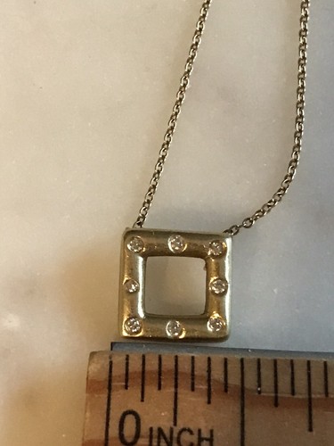 18K massives Gold quadratischer Diamant Anhänger Halskette 17" L SB Punze 750 - Bild 12 von 13
