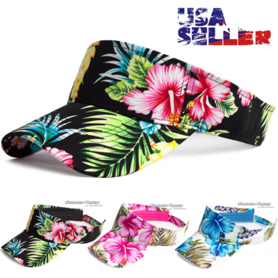 Mens Sun Visor Hat Adjustable Sports Golf Summer Hawaiian Floral Beach Plain Cap