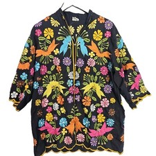 Leandra Crochet Embroideries Floral Art To Wear Lagenlook Jacket Womens Sz Xl