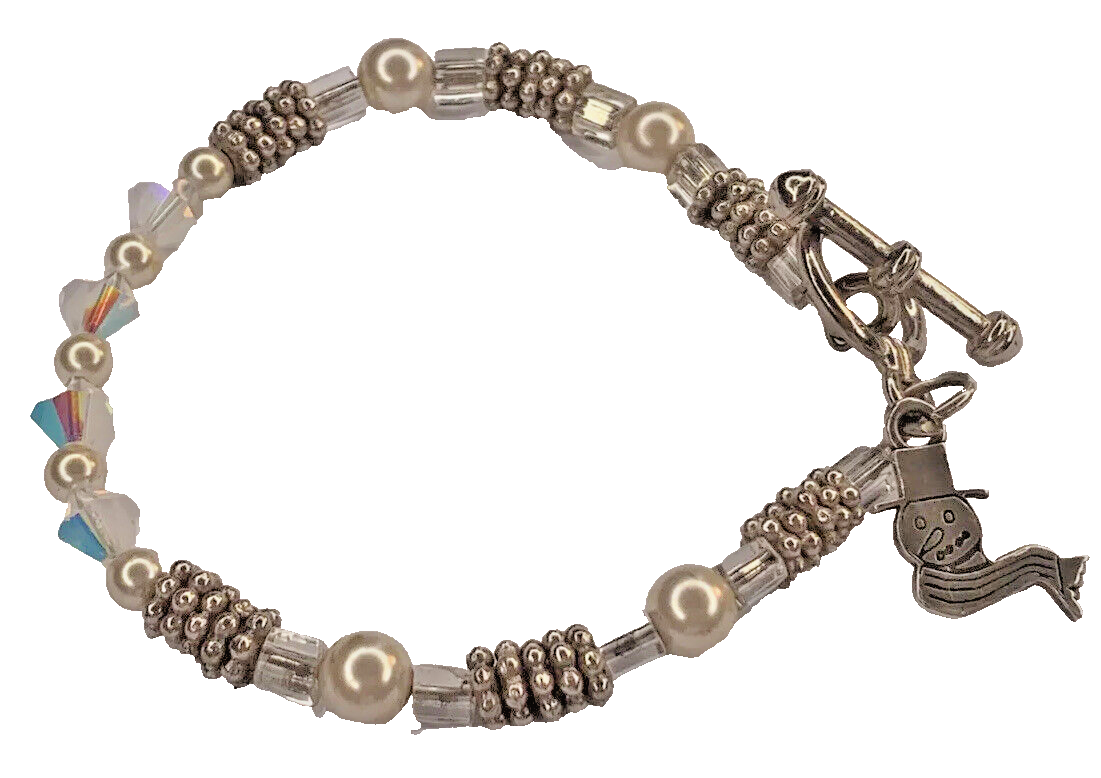 Vintage Signed SJC Sterling 925 Crystal Bracelet Frosty Snowman