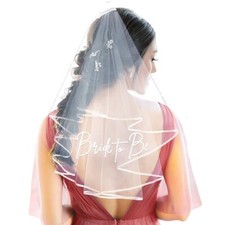 White Bridal Wedding Veil with Bride To Be Print  Elegant Headpiece and Acce...