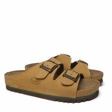 SCHOLL AIR BAG MEN LEATHER SLIPPER DOUBLE BUCKLE