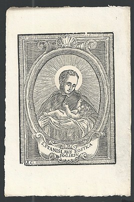 Grabado antiguo de San Estanislao de Kostka andachtsbild santino holy card 