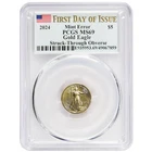 2024 $5 1/10-oz American Gold Eagle PCGS MS69 FDOI Mint Error Obverse Strike