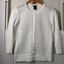 Ann Taylor Petite White Eyelet Lace Front Button Cardigan Sweater SP