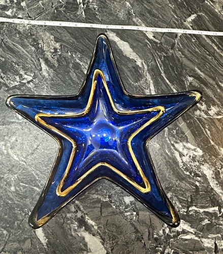 Vintage Cobalt Blue Glass Starfish Nesting Dishes - Set of 2 - Made in Spain
