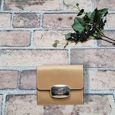 COACH Mini Wallet Refined Calf Leather Silver Taupe Excellent CP254