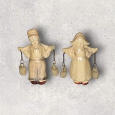 Vintage Celluloid Boy Girl Dutch Dolls 2-1/2" Carrying Pails 1