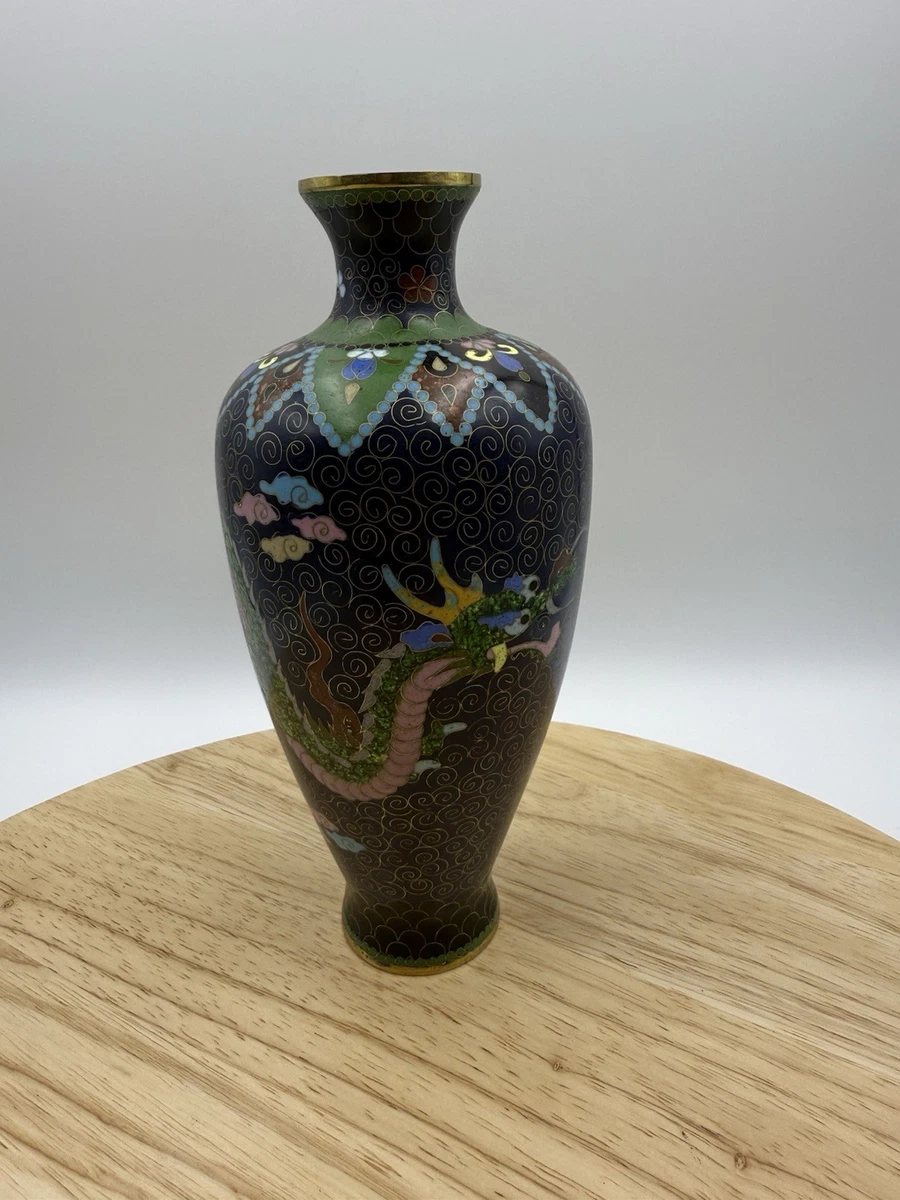 蓝色景泰蓝日本古董花瓶| eBay