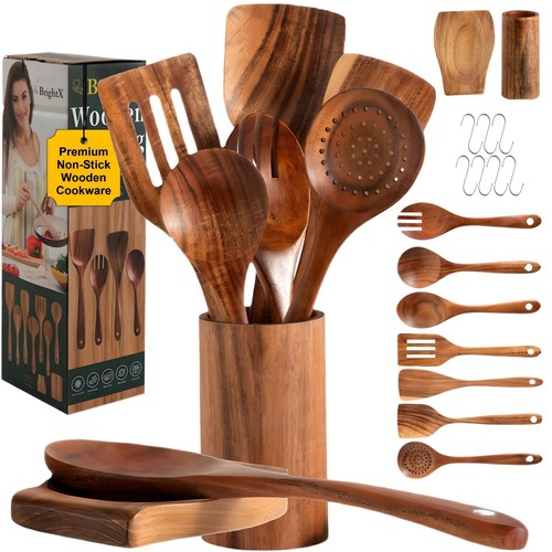 Premium Kitchen Wooden Cooking Spoons Set (9-Pcs) - Acacia Wood Utensils Set ...