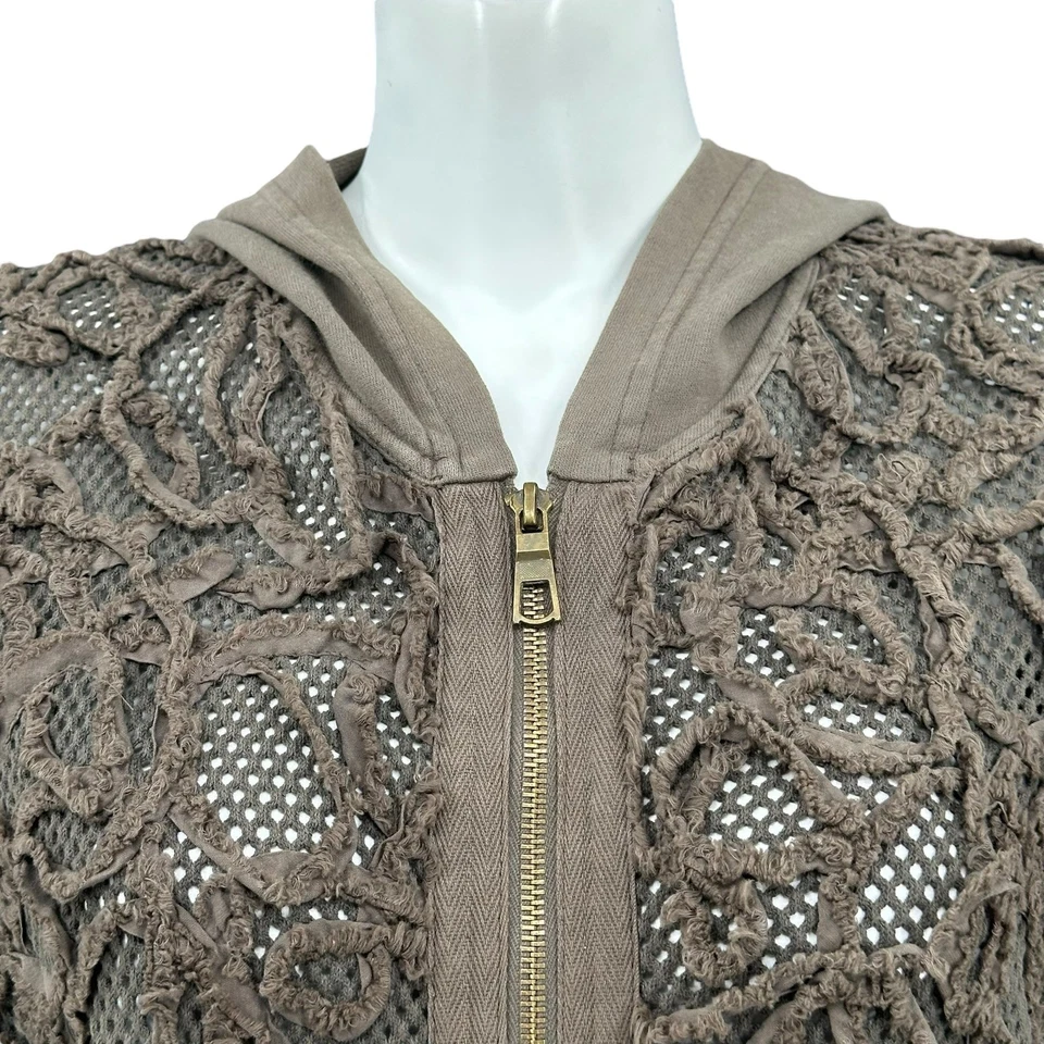 XCVI Chaqueta Mujer XL Marrón Verde Cremallera Con Capucha Algodón Mangas 3/4 Lagenlook Boho Foto 2 de 4