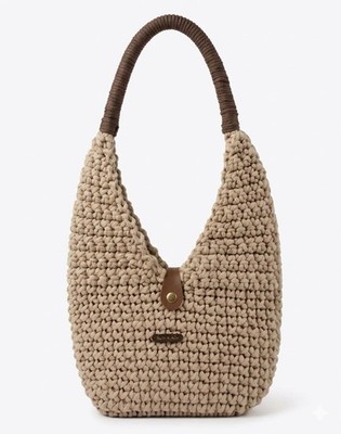 Handgefertigte gehäkelte Damentasche beige Baumwolle & Viskose 30x25x8cm   weich & einzigartig  