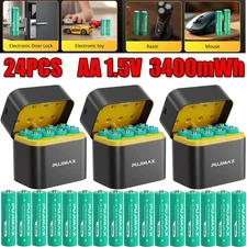 24PCS AA 3400mWh 1.5V Rechargeable Lithium Batteries With 3PCS Fast Charger Box