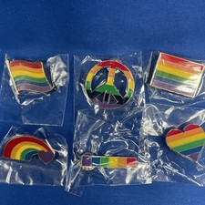 Rainbow Pride Pin Lot Of 6 NEW LGBTQ Gay Flag Heart Peace Sign Enamel Lapel